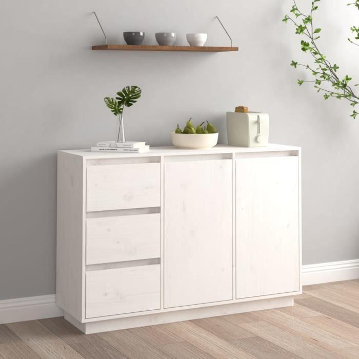 VidaXL Buffet Blanc 111x34x75 cm Bois massif de pin