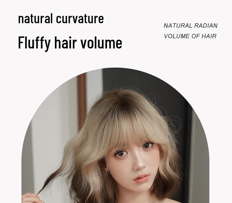 Women's Short Curly Summer Wig with White Coffee Gradient and Full Coverage