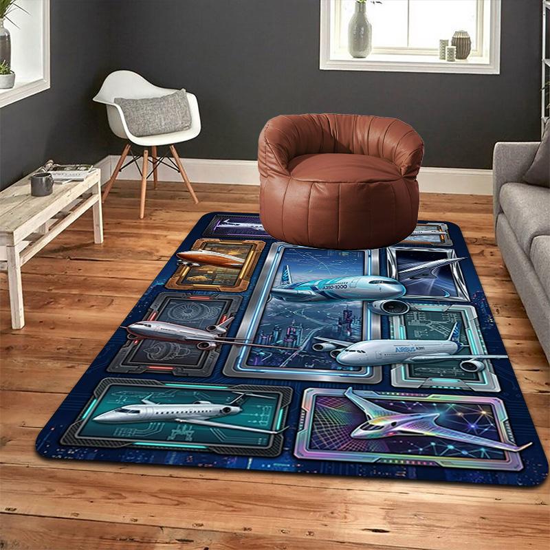 Aircraft Innovations Showcase Pattern Rug Floor Mat for Living Room or Bedroom Soft and Comfortable Carpet a Gift for Birthday and Holiday.