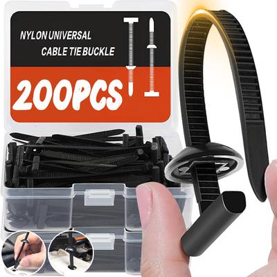 200/10 Conjuntos Fivela de Abraçadeira de Nylon Preta Resistente Suporte de Abraçadeiras com Botão Fixador de Peças Automotivas Retentor de Para-choque Agrupamento de Fios