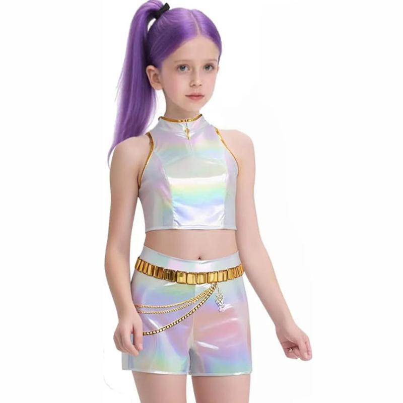 Kids Kpop Demon Hunters Zoey Rumi Mira Cosplay Costume White Golden Uniform For Children Girls Halloween Stage Performance