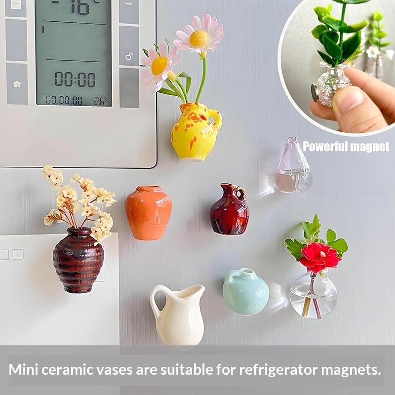 Small Fridge Magnet Decoration Mini Ceramic Vase Micro Landscape Ornament Cute Magnets For Flower Arrangements
