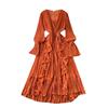 Super Fairy Seaside Vacation Chiffon Long Dress Women's Lotus Leaf Lace V-neck Temperament Pleated Waist Thin Pendulum Dress