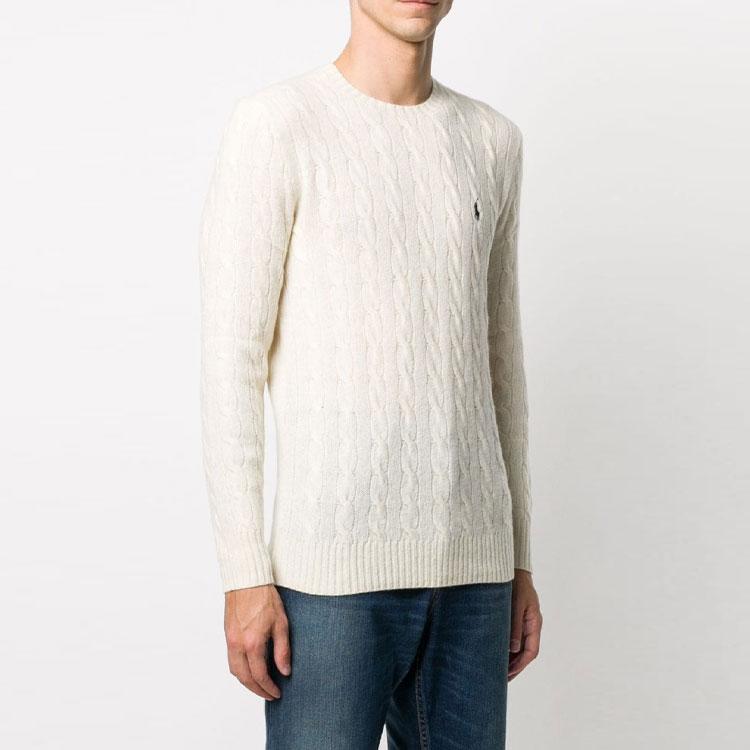 Polo Ralph Lauren FW21 Chunky Knit Logo Embroidered Pullover Sweater Men Sweater White 710719546001
