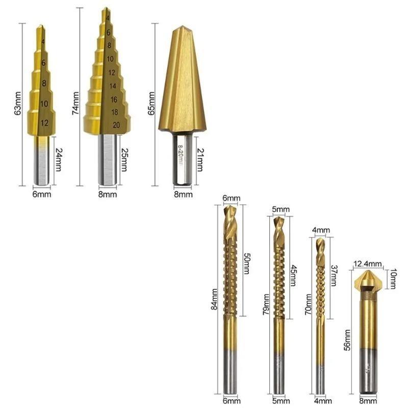 7Pcs Step Drill Bit Saw Umbrella Chamfer Bit Straight Titanium Milling Cutter 4-12/20mm 3 6 8 Mm Woodwork Metal Hole Cone Drill