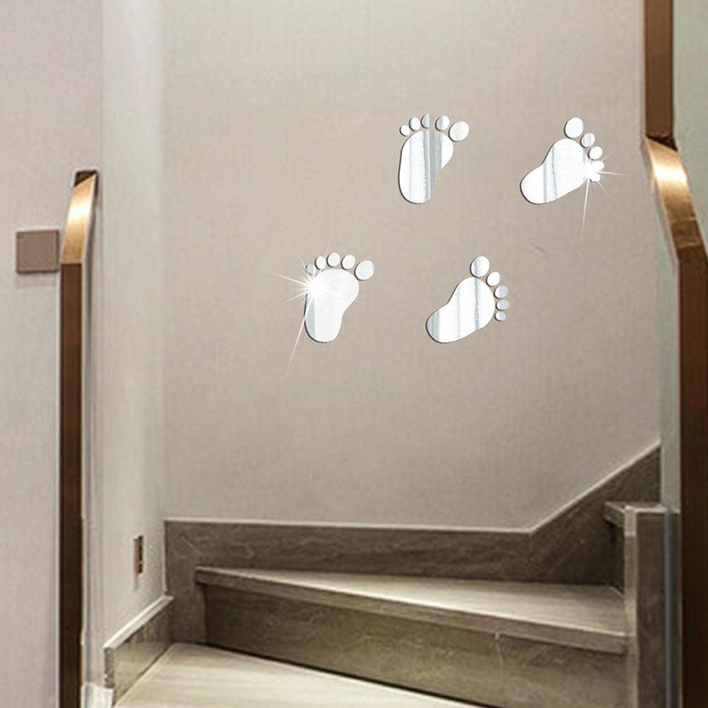 Acrylic Footprint Mirror Wall Decal Self Adhesive 3D Decorative Wall Sticker for Childrens Room Nursery Bedroom Living Room