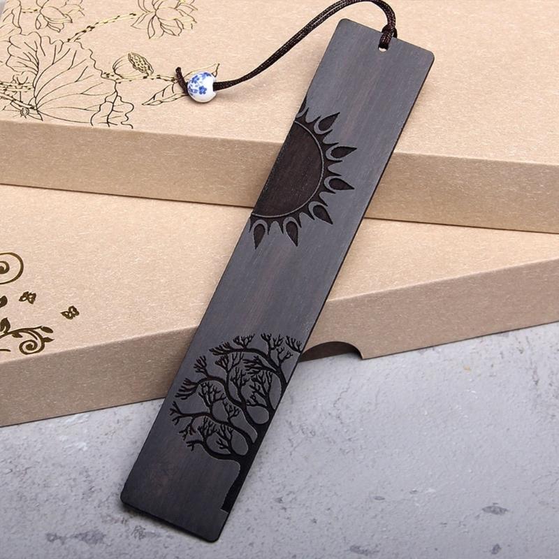 Wood Bookmarks, Unique Vintage Bookmarks Handmade Wood Page Mark Engraved Book Marks with Pendant for Book Lovers Gift