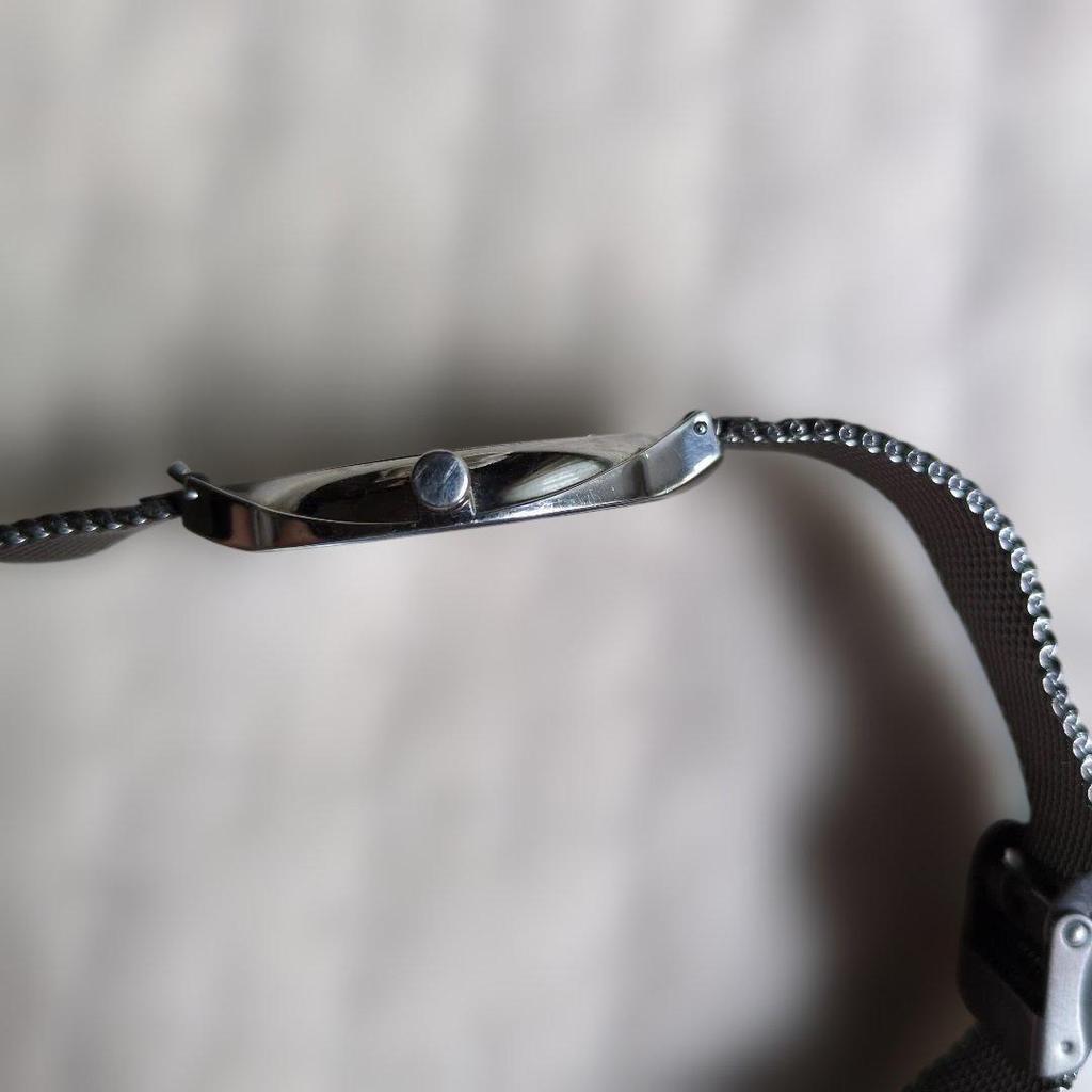 Used SKAGEN Watch Quartz Black Mesh Belt Battery Replaced (R8.7)