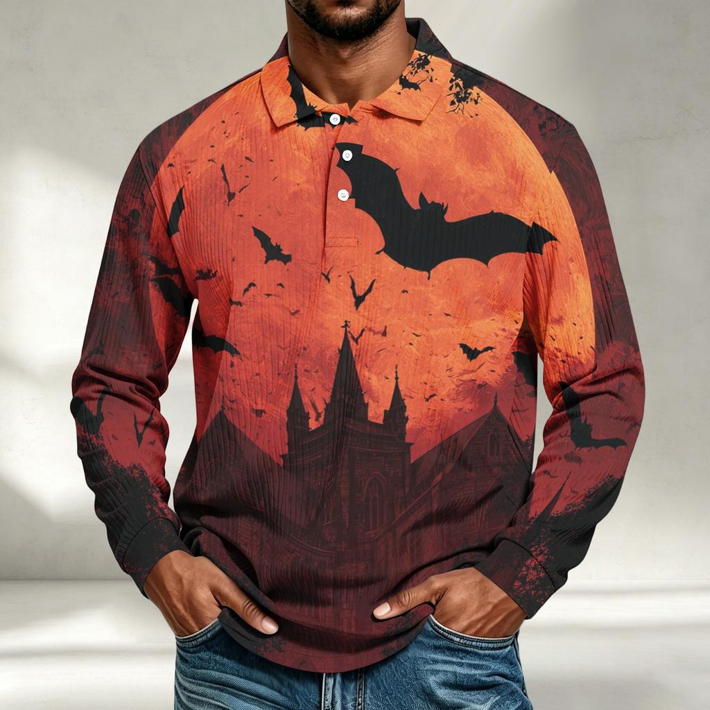 Men's Casual Halloween Print Long Sleeve Shirt Loose Fit