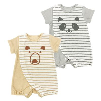 Dětské Dětské Krátký Otevřený [Chuckle Baby] Oblečení, Kombinézy, Overaly, Rukávy, Přední strana, Panda, Medvěd, Kluci, Holky, 50-60cm P2437-60-00