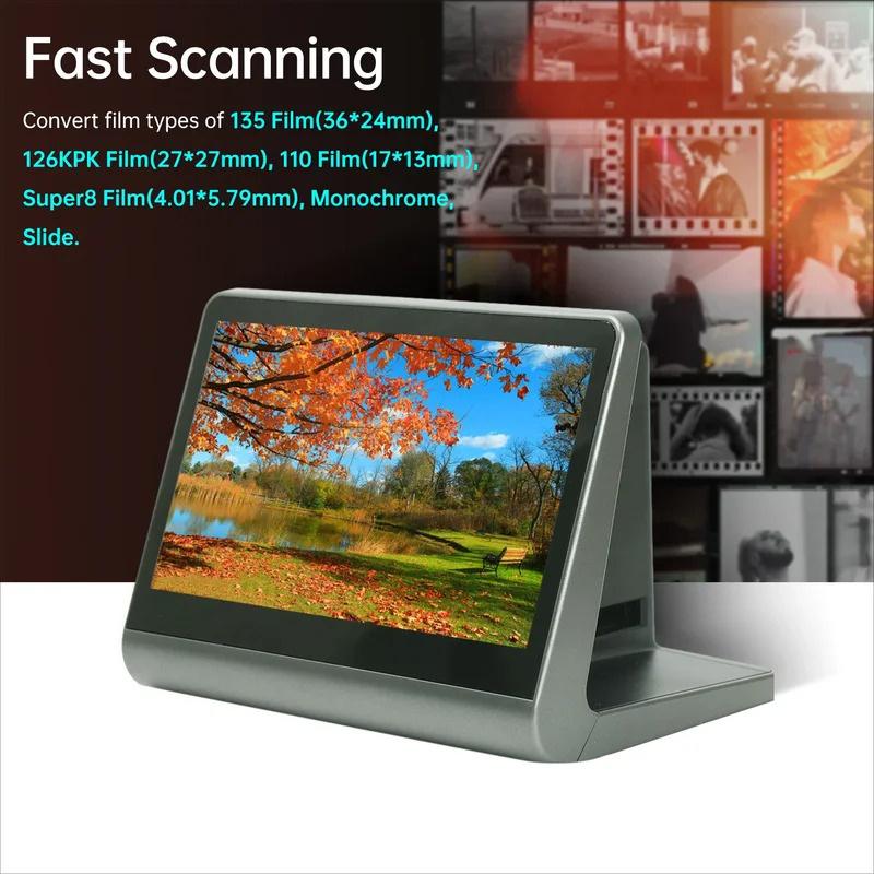 Film And Slide Scanner 7'' LCD Screen For 135 Film(36*24mm)/126KPK /110 Film16GB Support APP 48W Pixels Displa