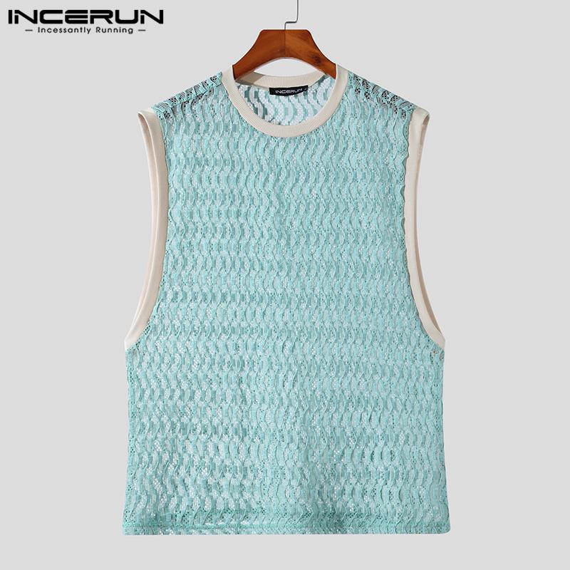 

INCERUN Летние мужские сетчатые полые топы без рукавов в сеточку 2XL синий