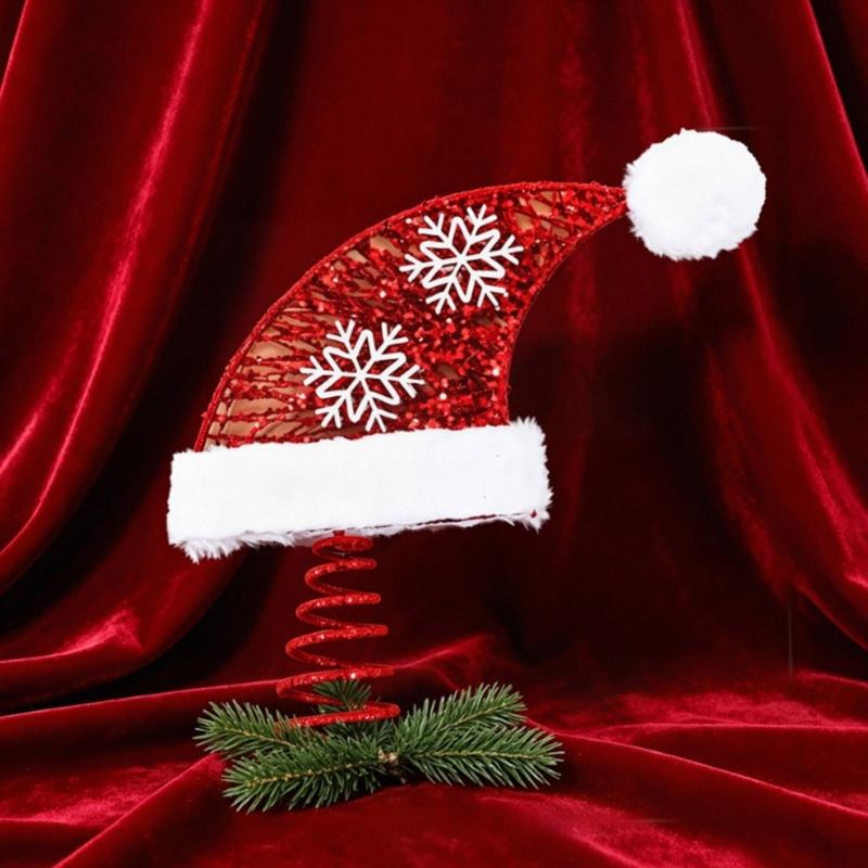 Santa Hat Tree Accent, Duals-View Metal Christmas Decoration with Red Shine and Two White Winter Motifs for Holiday Displays and Party Tree