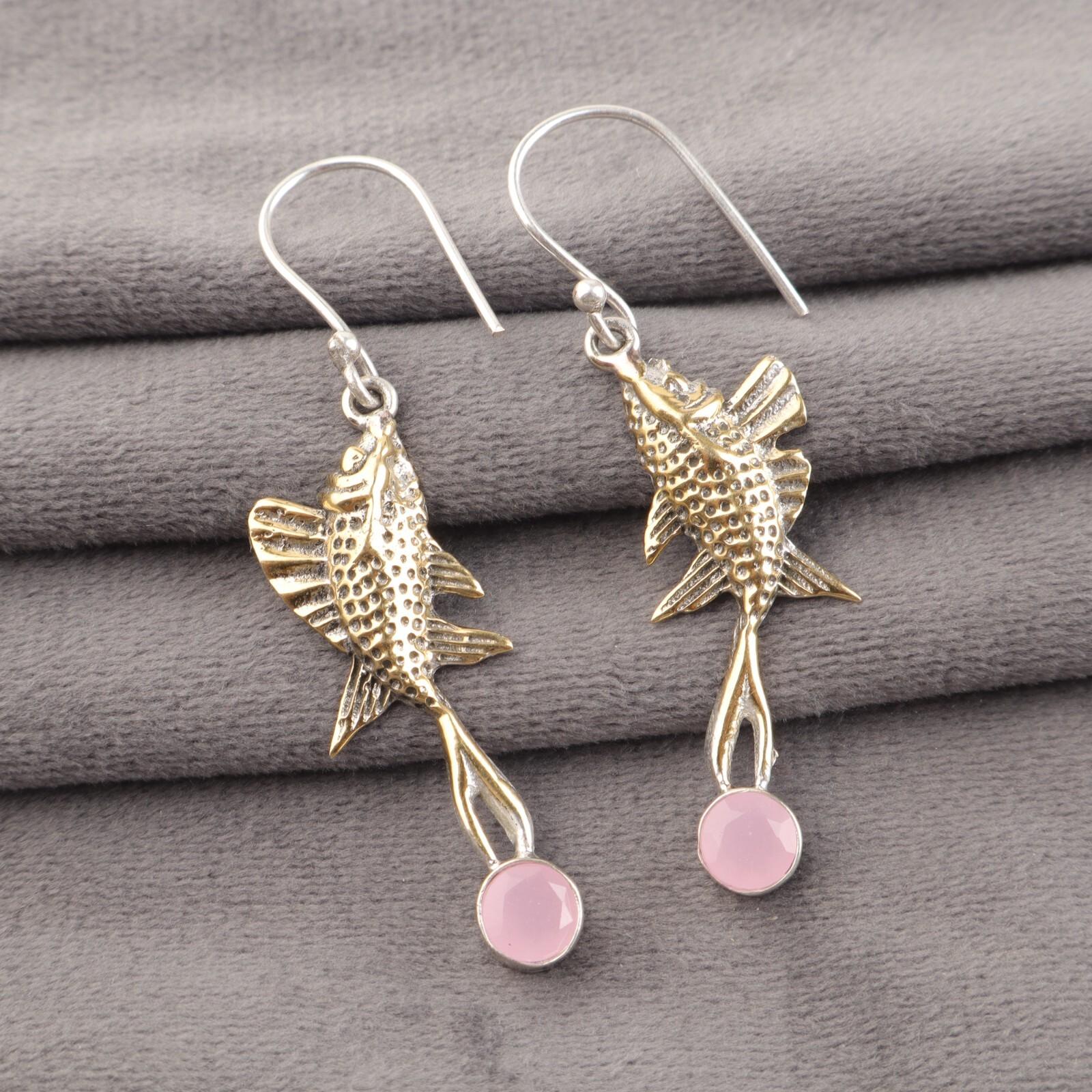 

Розовый халцедон камень 925 серебро День сестер Элегантные висячие подарок жене серьги EE-148-6