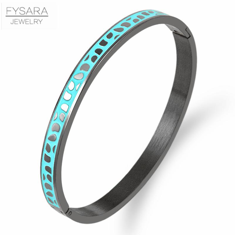 Geometry Jewelry Black Blue Enamel Bangles & Bracelets for Women Charm Bangles Stainless Steel Rose Gold Color Bangles