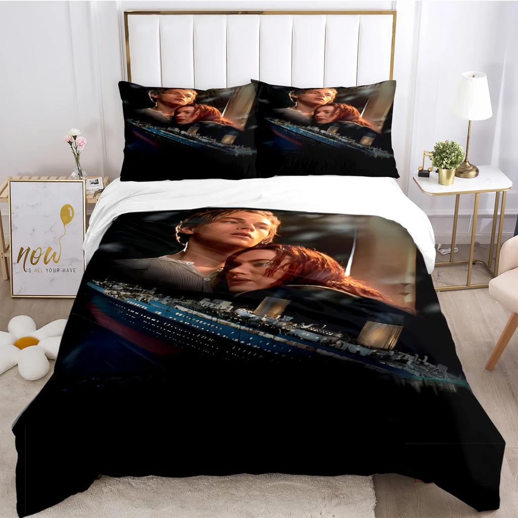 Titanic Romantic Love Duvet Cover Comforter Bedding Set Soft Quilt Cover and Pillowcases for Teens Boy Single/Double/Queen/King