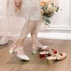 Fashionable Vintage Elegant Pearl Thick Heeled Sandals Women's 2026 Summer New Style One-Row Strap High Heeled Shoes Round Toe