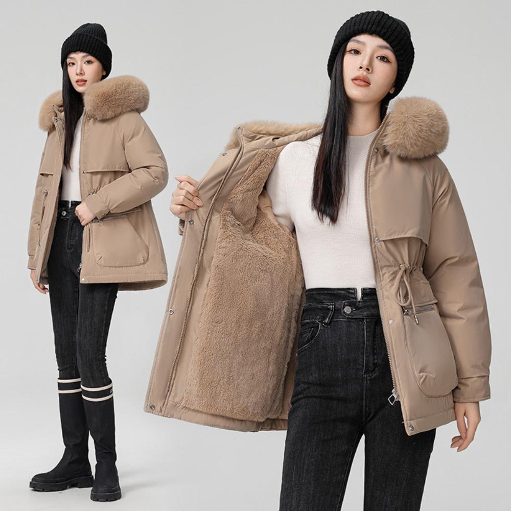 Pie overcomes women's winter, the new thin down cotton clothes are fashionable and versatile, with thickened fur and integrated coat.