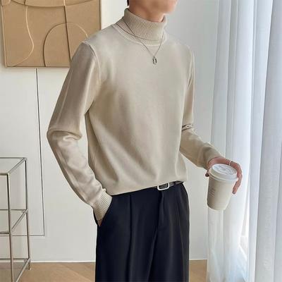 Winter Bottoming Shirt Men's Fleece Pullovers Casual Sweater Solid Color Basic High Collar Sweaters Korean Trend Men's Fashion