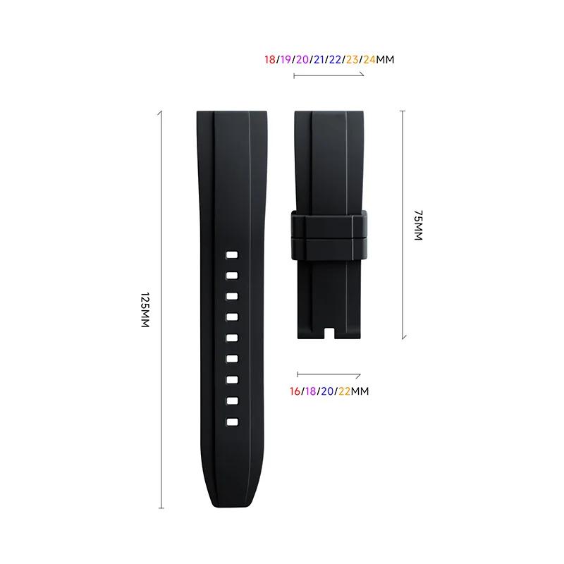 18/19/20/21/22/23/24mm Quick Release Fluororubber FKM Rubber Strap Smartwatch Men Women Wristband Universal Bracelet Accessories