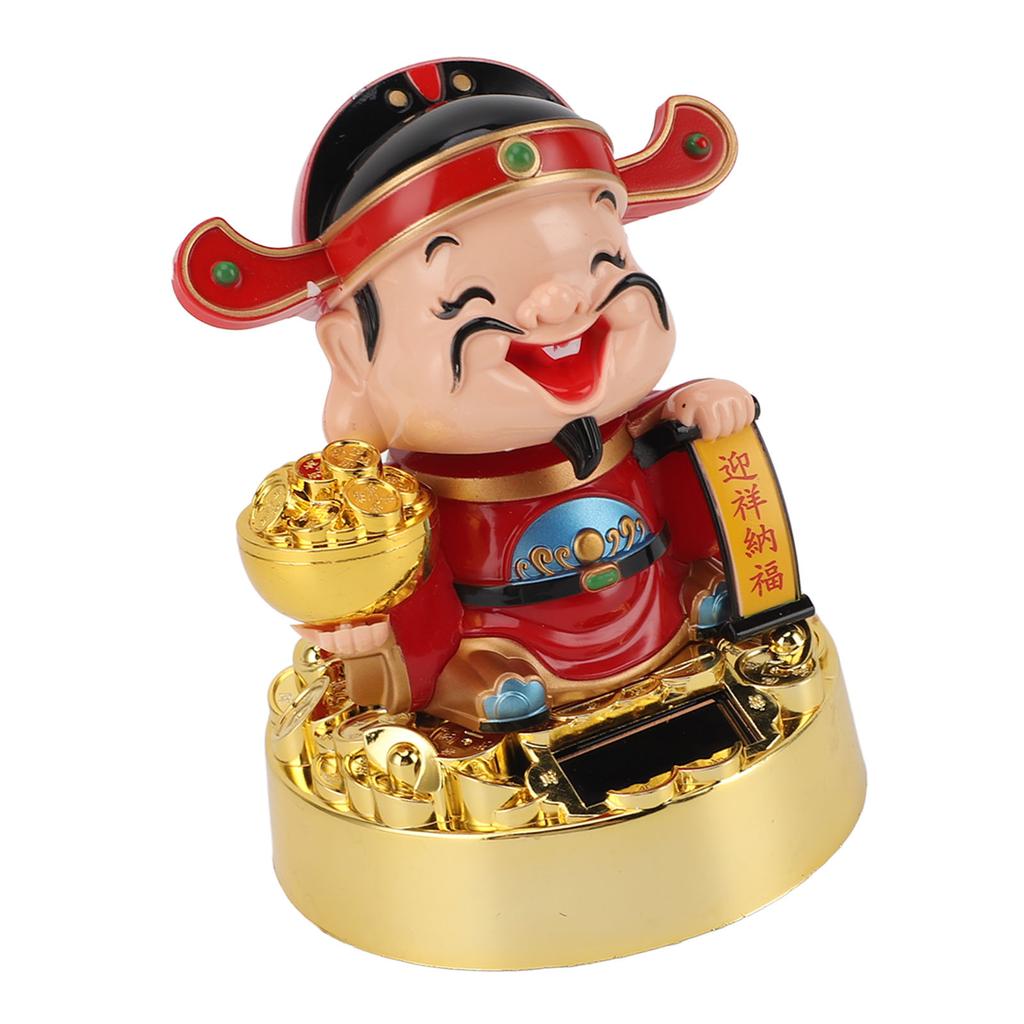 God of Wealth Figurine Solar Powered Automatic Nodding   Cai Shen Statue Decor for Home Car  