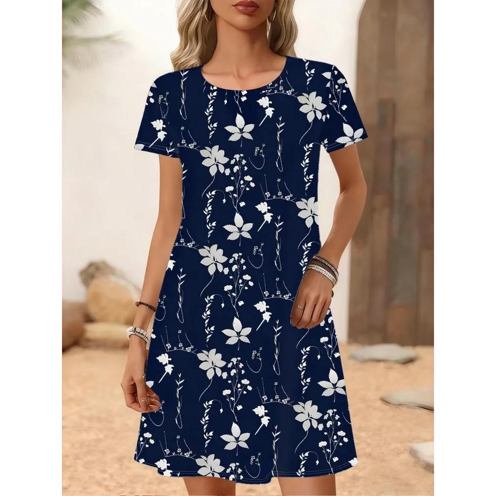 Comfortable Versatile Simple Short-sleeved Dress Casual Comfortable Casual Dresses S
