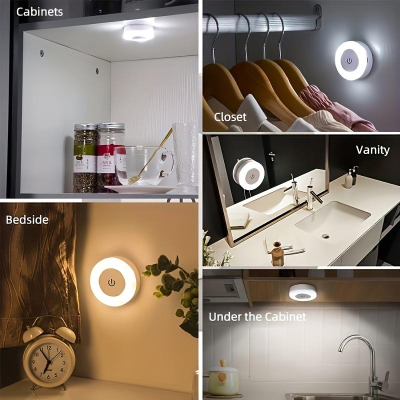 3 Colors Adjustable Touch LED Light Portable Wireless Cabinet Light, Dimmable Light Bedroom Kitchen Counter Stairs Hallway