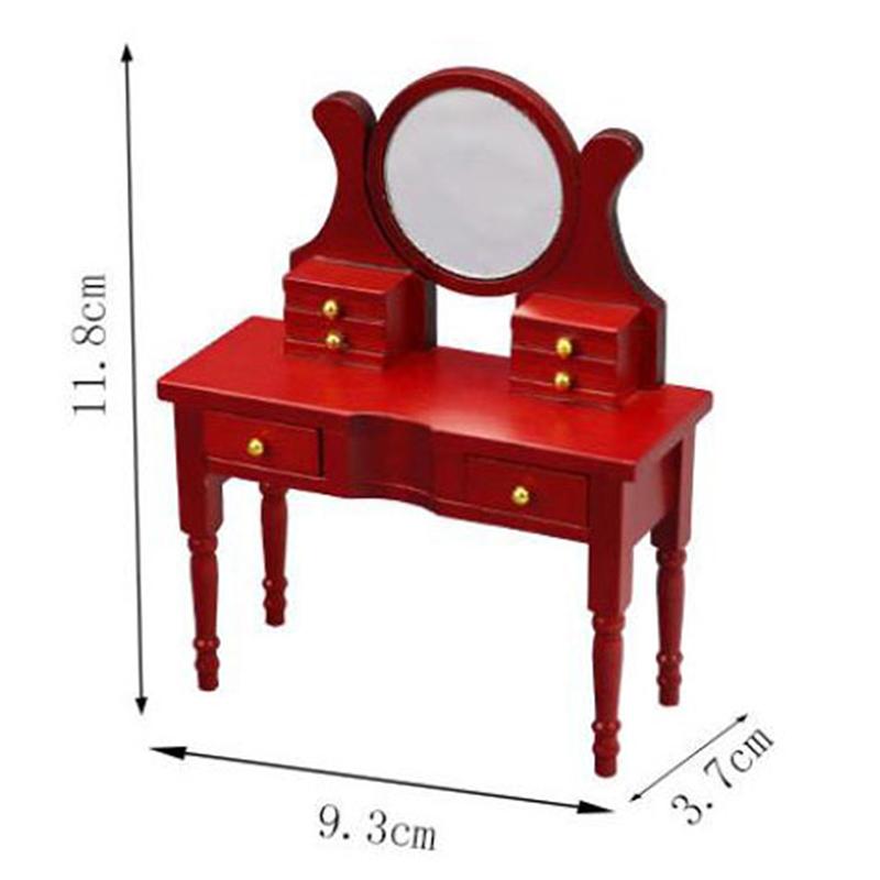 1:12 Dollhouse Toilet Table High Simulation Wooden Miniature Dressing Table with Mirror for Doll House Bedroom Furniture Decor