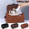 With Handle Men Toiletry Bag PU Leather Makeup Pouch Portable Makeup Bag Business