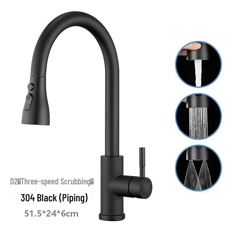 Baimengyang Black Kitchen Pull-Out Sink Faucet