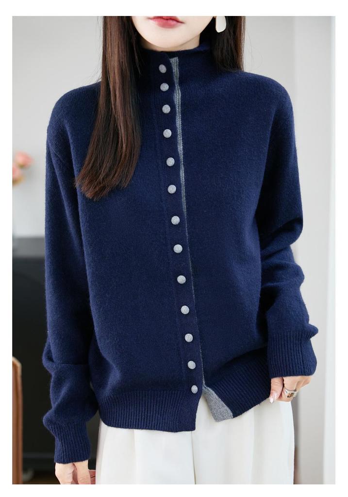 2025 Autumn/Winter Women's Soft Raccoon Fur Stand Collar Single-Breasted Sweater