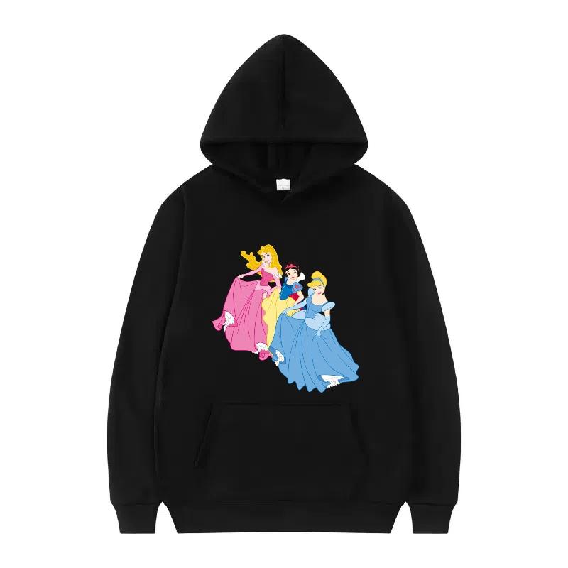 Disney Princess Pattern Woman Fashion Sporty Loose Black Spring Tops Clothes Pullovers Ladies Cheap Y2k Hoodies Men Sweatshirts
