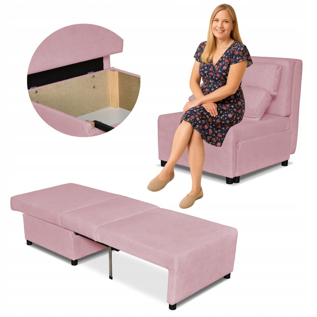 Fold-out Armchair for Sleeping KIMO Bedding Container Family Furniture Hunter Pink