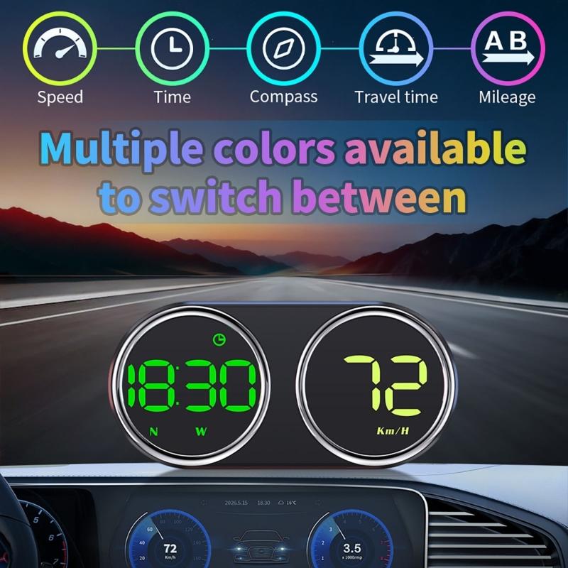 Twin Dial Car Speed Display MPH Dashboard Monitor with Type-C Controls for Daily Commute and Road Trip Driving Use