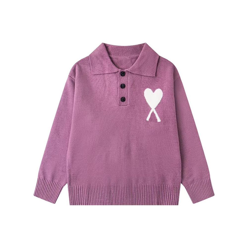 AMI Unisex Big Heart Jacquard Knit Polo Sweater