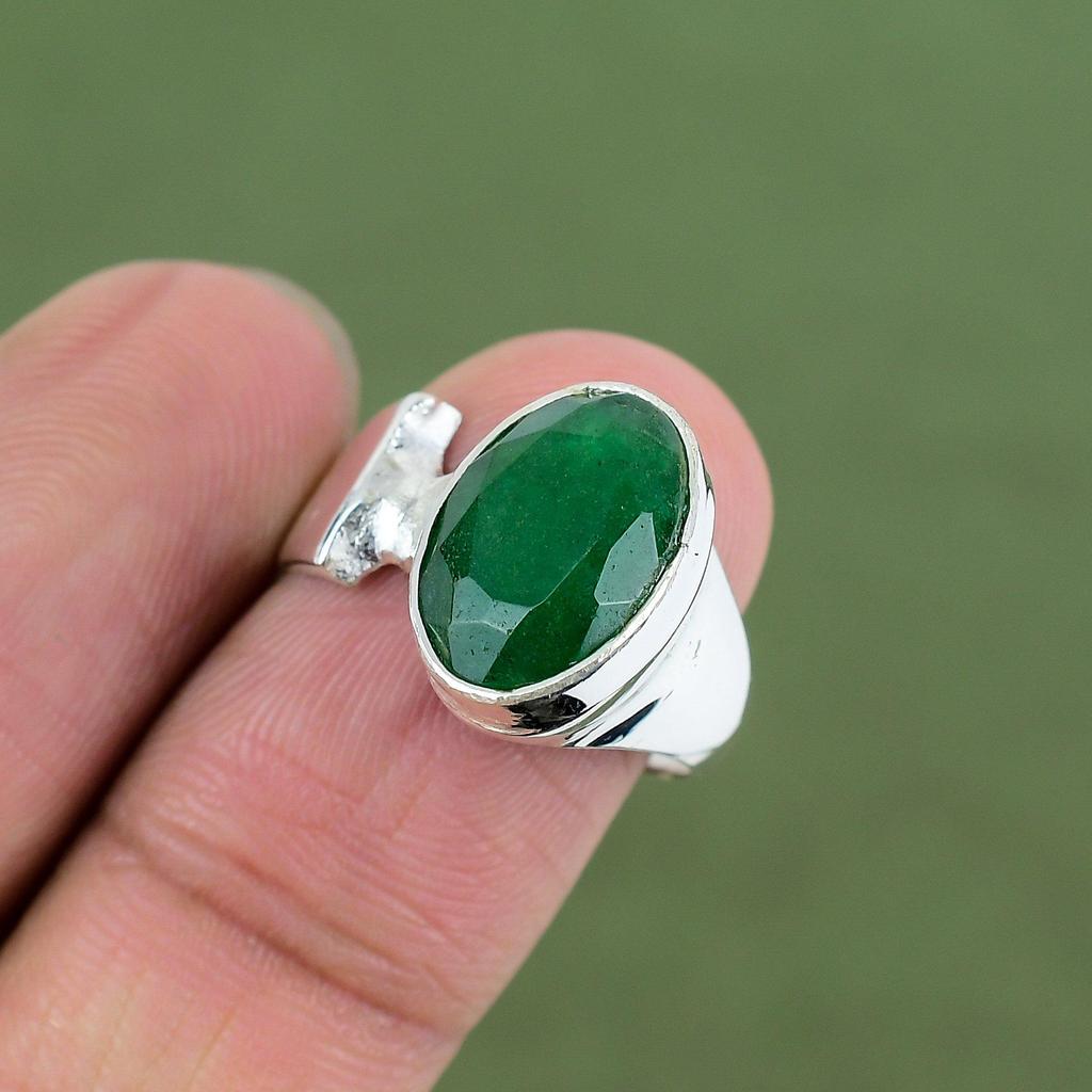 Faceted Zambian Emerald Ring 925 Sterling Silver Ring Boho Style Jewelry Unique Gemstone Ring Handmade Ring For Gifts Available In Ring Size