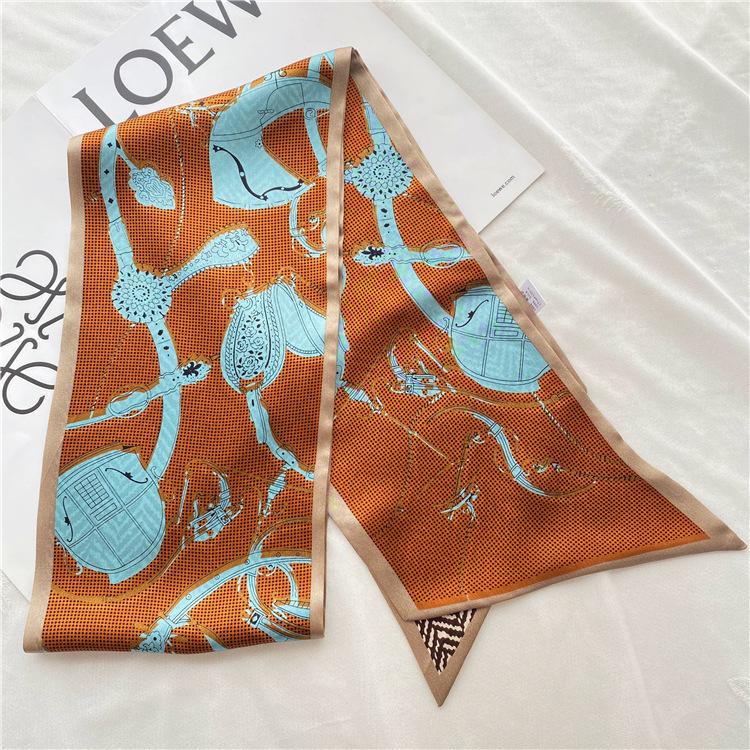 Double-Layer Silk Scarf Mulberry Silk Scarf Women'S Versatile Autumn Models Thin, Narrow And Long Multi-Functional Decorative Scarf Streamer Thin