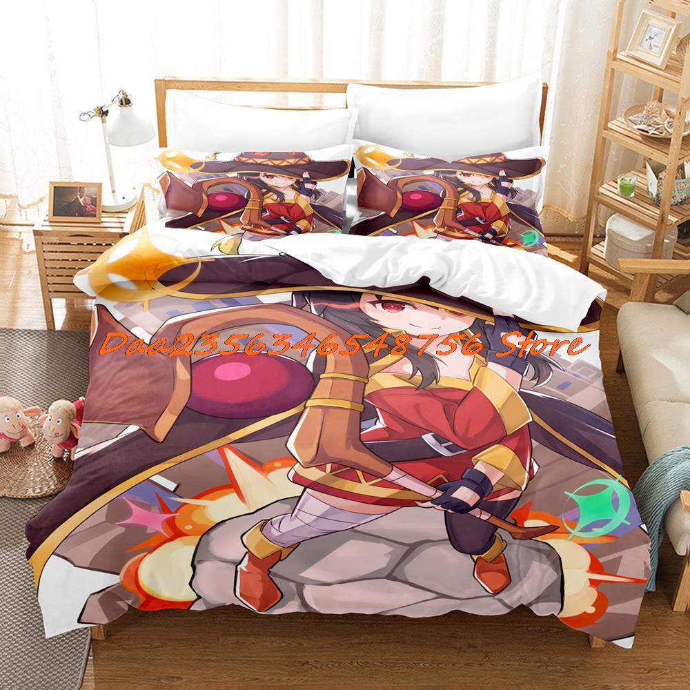 Megumin Konosuba Beding Set Single Twin Ful Quen King-Sized Dimensionsd Dimensions Bed Linen Set Aldult Kid Bedrom Duvetcover Sets 3D Anime Bed Shet