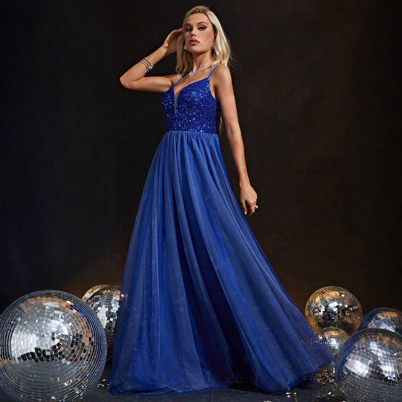 

European and American Evening Gowns, Stage Performance Dresses, Coming-Of-Age Ceremony Host Dresses, Evening Gown Blue Dress Blue---Al3948 S
