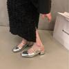 French red bag head sandals women's shoes 2025 new summer square head medium high heel silver Mary Jane single shoes