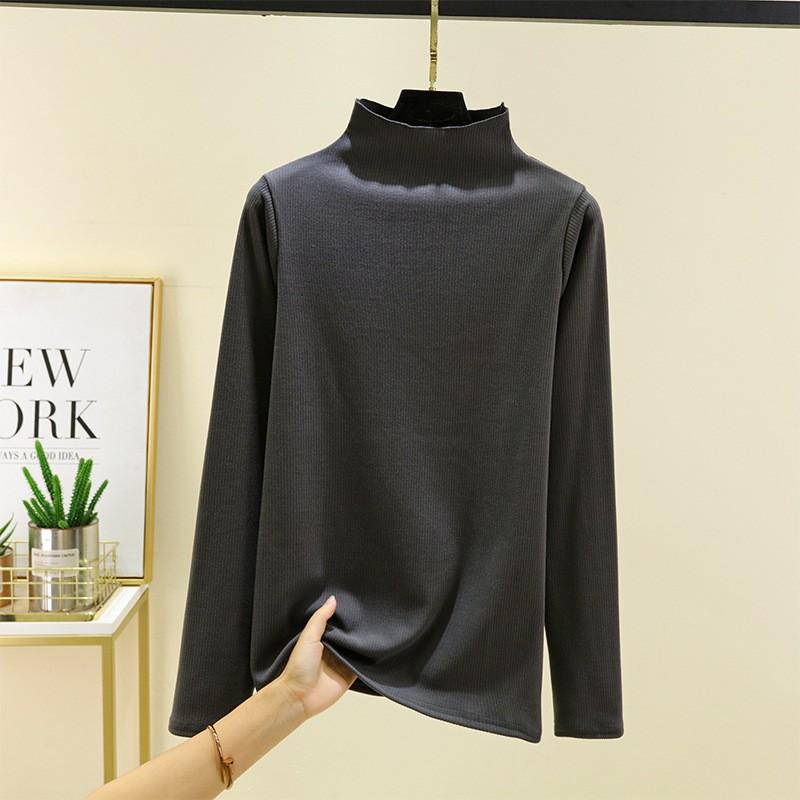 Womens Warm Fleece-Lined Long Sleeve T-Shirt With Mock Neck Plus Size Thermal Base Layer Top
