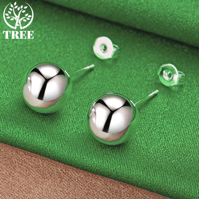 Charm 925 Sterling Silver Smooth Round Bead Stud Earrings For Women Party Birthday Christmas Fashion Elegant Jewelry Accessories
