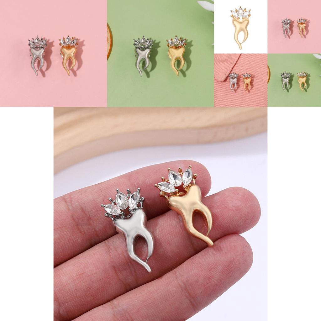 Stylish Alloy Teeth Brooch Elegant Crown Design With Shimmering Rhinestones For Unisex Fashion