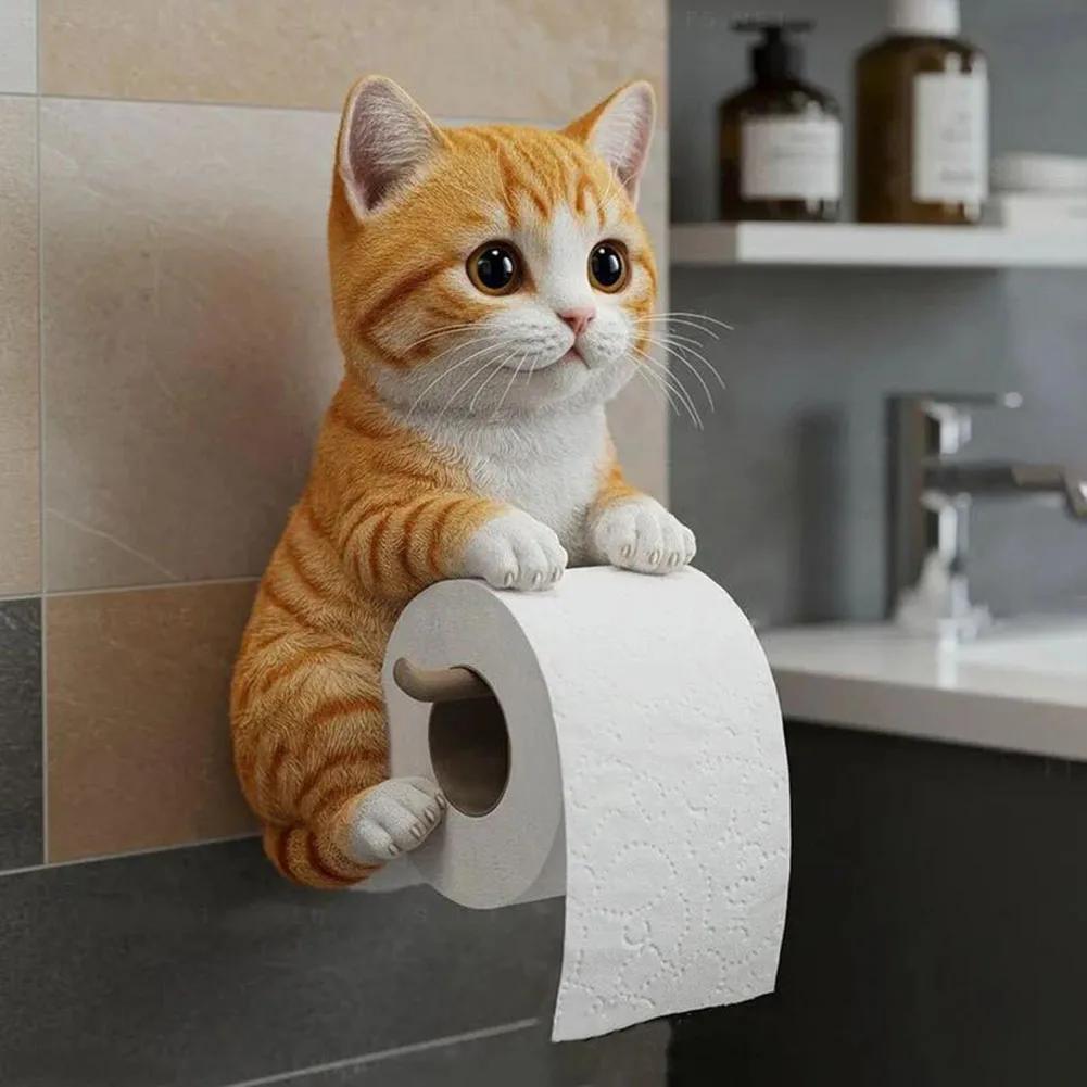 Wall Mounted Toilet Paper Roll Holder Cat Paper Roll Holder Animal Paper Towel Holder for Kitchen Bathroom Counter Home Cottage