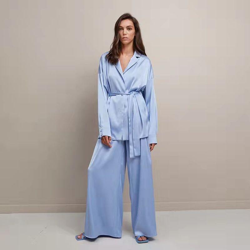 2022 New Ladies Satin Top + Trousers Casual Loose Pajama Set
