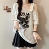 Plus Size Retro Off-Shoulder Short-Sleeve T-Shirt for Women - Summer Slimming, Loose Fit 