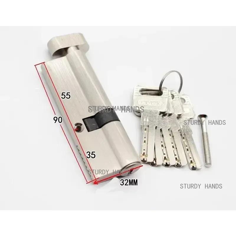 Special Custom Security Door Center Asymmetry Brass Lock Cylinder with Knob Aluminum Alloy Door Eccentric Lock Core Height 32mm