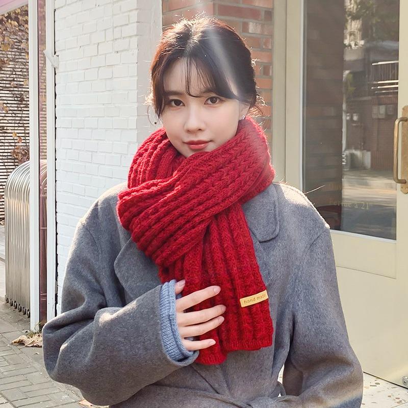 Harajuku wind autumn and winter scarf women's thickened warm solid color knitted thick wool scarf long n wind