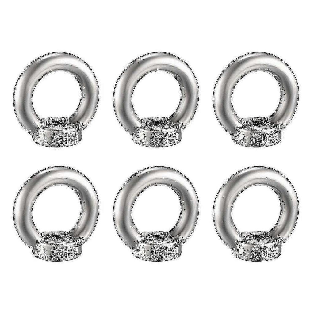 6 Pieces M12 Lifting Eye Nut Stainless Steel Ring Nut Metric Hardware Shaped Female Ring For Lifting Accessories,surface Polishing