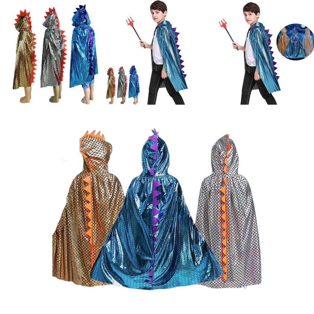 Halloween Dinosaur Costume Cape For Kids Dragon Dress Up Hooded Cloak Spiky Dinosaur Scales Design
